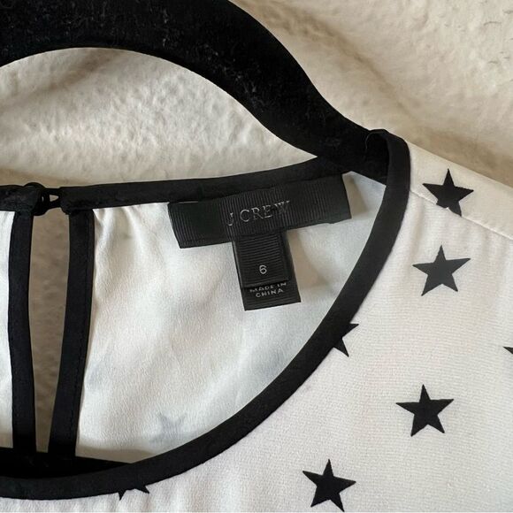 J. Crew Long Sleeve Silk Blouse Top Size 6 Off White Star Printed Ruffle - Picture 5 of 9